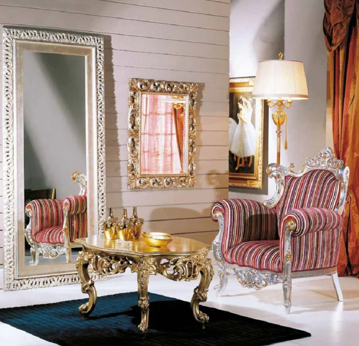 Luxus Barock Couchtisch Gold - Prunkvoller Massivholz Wohnzimmertisch im Barockstil - Barock Möbel - Barock Interior - Edel & Prunkvoll - Luxus Qualität - Made in Italy
