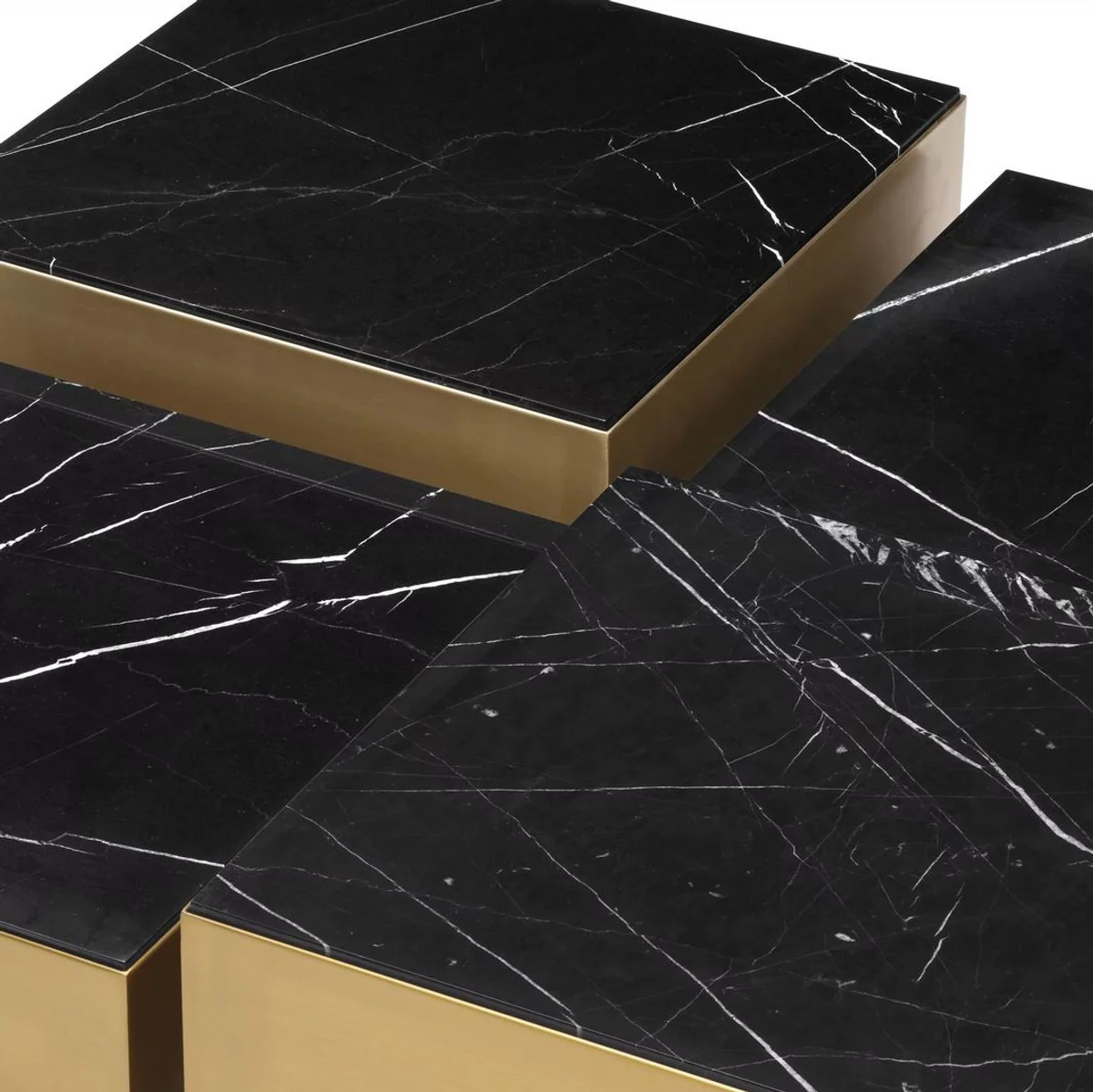 Luxus Edelstahl Couchtisch Set mit Marmor Tischplatten Messingfarben / Schwarz - Wohnzimmer Möbel - Luxus Möbel - Luxus Kollektion
