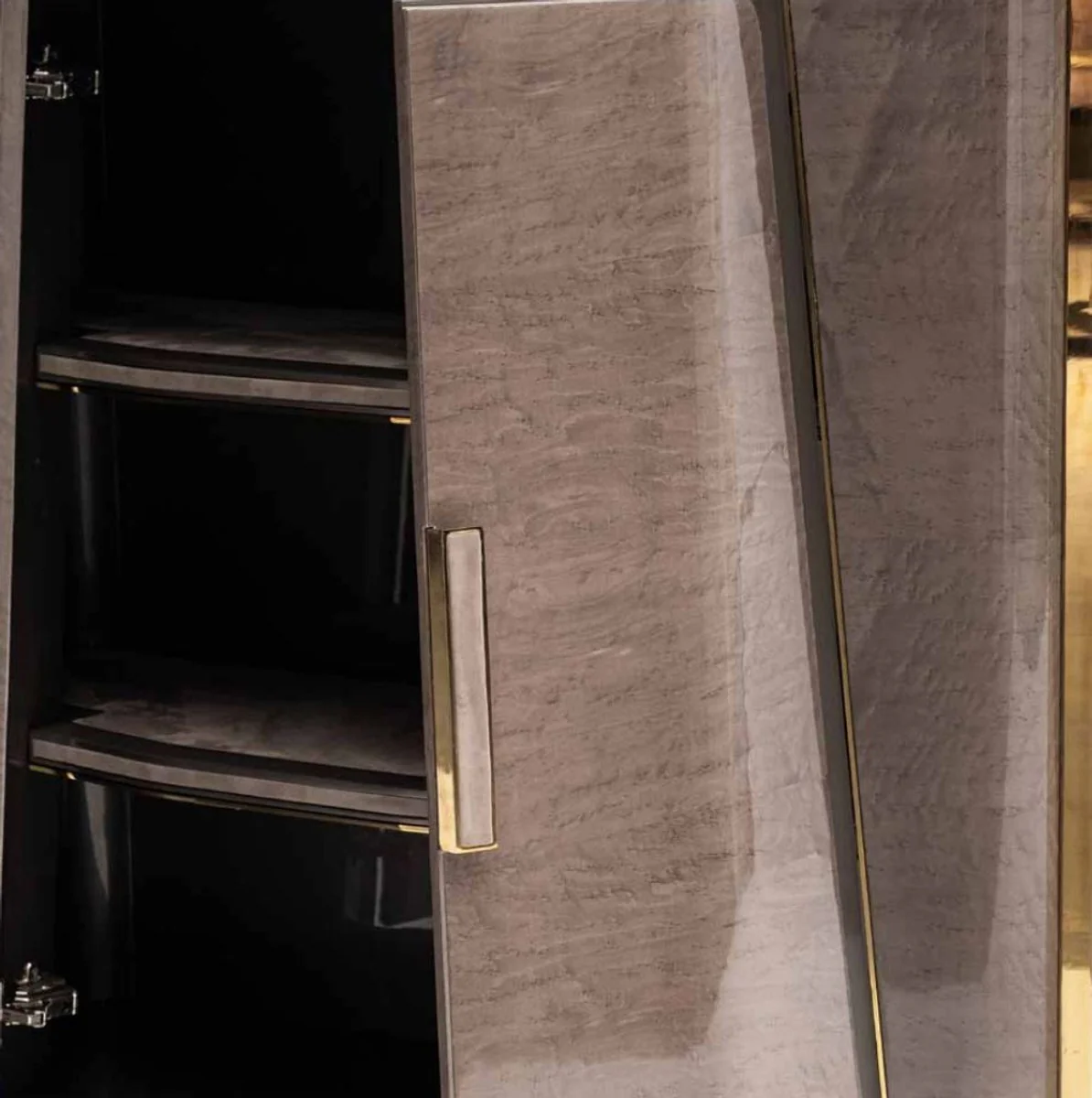 Luxus Barschrank Grau / Gold 120 x 45,5 x H. 165,5 cm - Massivholz Weinschrank mit 2 Türen - Bar Möbel - Hotel Möbel - Luxus Möbel