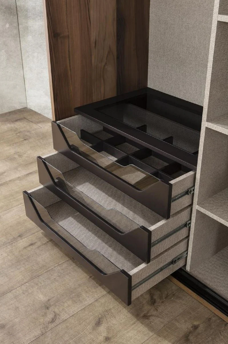 Luxus Schlafzimmerschrank Braun 260 x 70 x H. 220 cm - Moderner Massivholz Kleiderschrank mit 2 Schiebetüren - Luxus Schlafzimmer Möbel