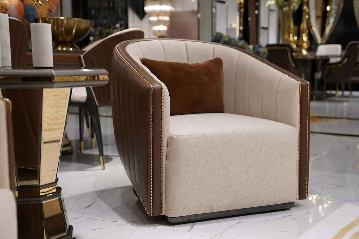 Luxus Beistelltisch Braun / Grau / Gold - Verspiegelter 8 eckiger Massivholz Tisch - Wohnzimmer Möbel - Wohnzimmer Einrichtung - Luxus Möbel - Luxus Einrichtung - Luxus Qualität