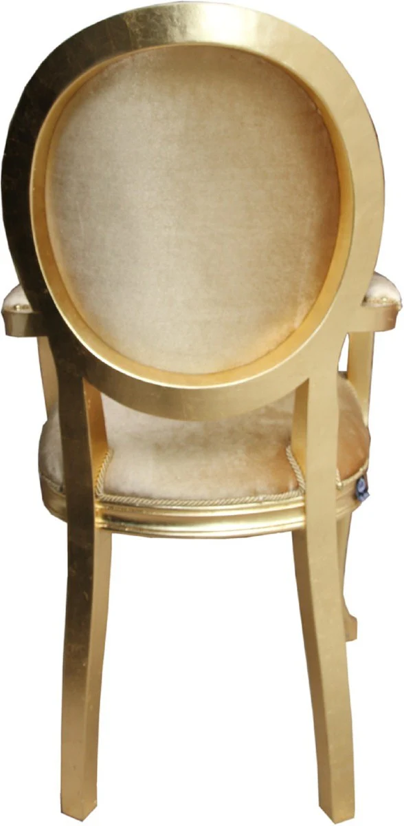 Luxus Barock Esszimmer Set Medaillon Gold / Gold 58 x 54 x H. 103 cm - 4 handgefertigte Esszimmerstühle mit Armlehnen - Barockmöbel