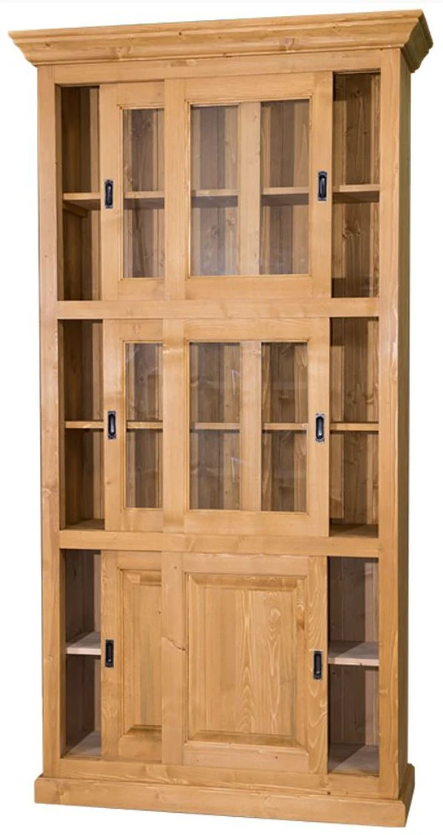 Landhausstil Bücherschrank Hellbraun 110 x 40 x H. 210 cm - Wohnzimmerschrank mit 6 Schiebetüren