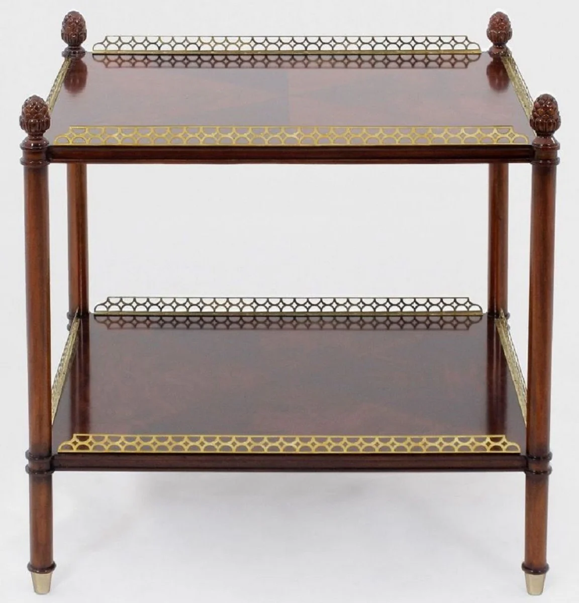 Luxus Jugendstil Beistelltisch Braun / Gold / Messingfarben 69 x 57 x H. 71 cm - Edler Mahagoni Tisch - Wohnzimmer Möbel - Luxus Qualität