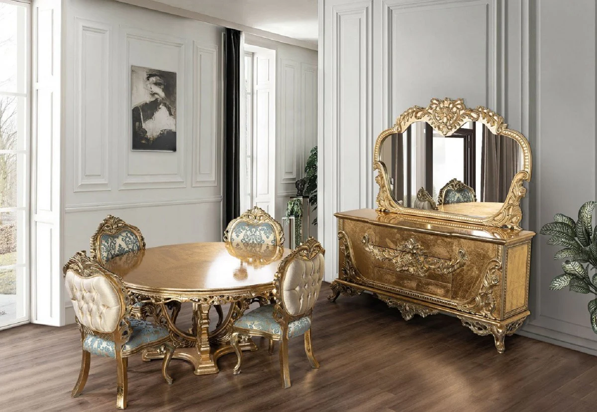 Luxus Barock Esszimmer Stuhl Türkis / Gold - Barock Esszimmer Möbel