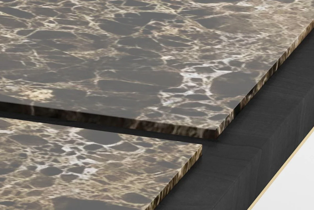 Luxus Couchtisch Schwarz / Braun / Messingfarben 123 x 123 x H. 40 cm - Moderner quadratischer Wohnzimmertisch mit 4 Marmorplatten - Luxus Wohnzimmer Möbel