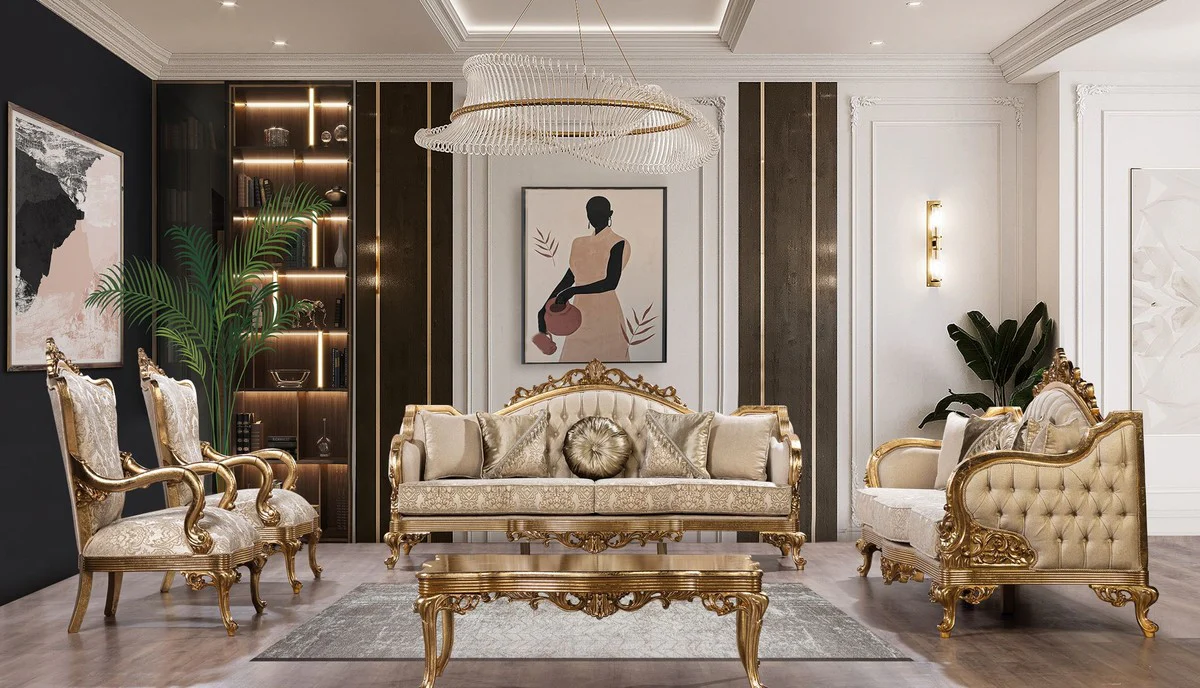 Luxus Barock Couchtisch Antik Gold - Rechteckiger Barockstil Wohnzimmertisch - Barockstil Wohnzimmer Möbel - Handgefertigte Barock Möbel - Luxus Möbel im Barockstil - Edel & Prunkvoll