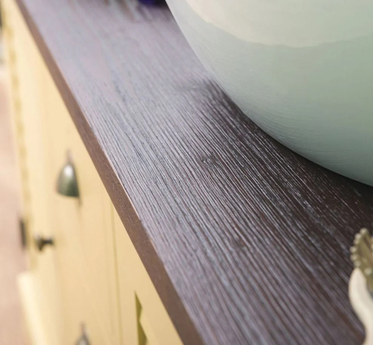 Landhausstil Badezimmer Set Gelb / Dunkelbraun - 1 Doppelwaschtisch & 2 Wandspiegel - Massivholz Badezimmermöbel im Landhausstil