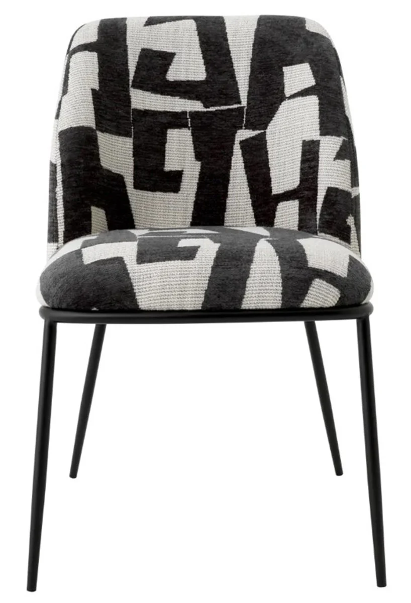 Luxus Esszimmerstuhl Schwarz / Weiß B. 50 cm x T. 60 cm x H. 83 cm - Hotel Möbel