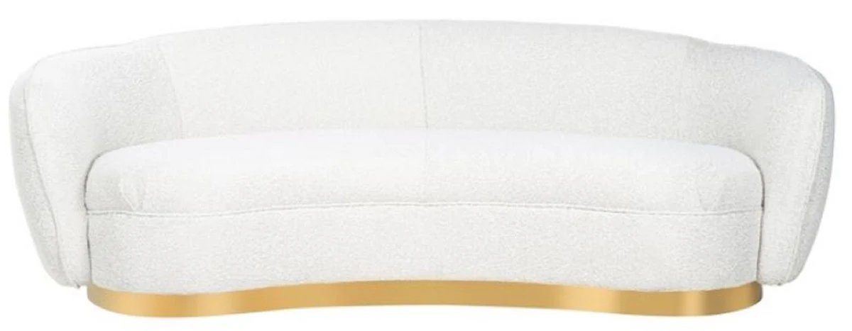 Luxus Sofa Weiß / Gold 221 x 98 x H. 72 cm - Gebogenes Wohnzimmer Sofa - Wohnzimmer Möbel - Wohnzimmer Einrichtung - Luxus Möbel - Luxus Einrichtung - Möbel Luxus