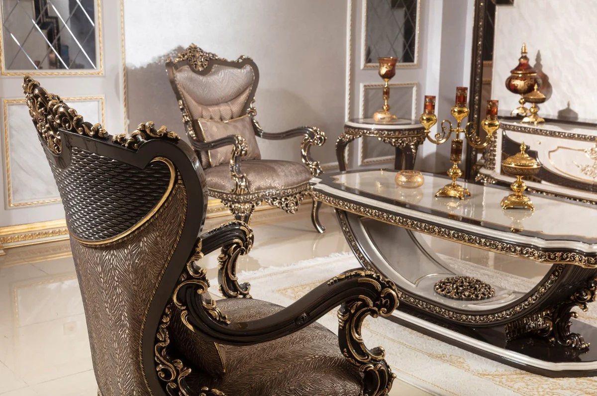 Luxus Barock Beistelltisch Creme / Dunkelbraun / Gold