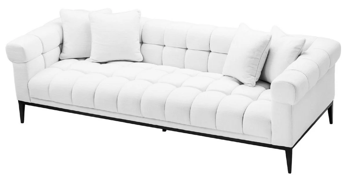 Luxus Sofa Weiß / Schwarz 240 x 98 x H. 69 cm - Wohnzimmer Sofa mit 4 Kissen - Wohnzimmer Möbel - Luxus Möbel