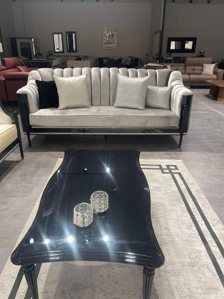 Luxus Barock Couchtisch Schwarz / Grau - Handgefertigter Massivholz Wohnzimmertisch im Barockstil - Luxus Wohnzimmer Möbel im Barockstil - Barock Möbel - Edel & Prunkvoll