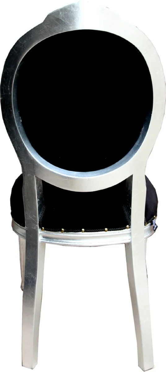 Luxus Barock Esszimmer Set Flamingo mit Krone Schwarz / Mehrfarbig / Silber 48 x 50 x H. 98 cm - 6 handgefertigte Esszimmerstühle mit Bling Bling Glitzersteinen - Barock Esszimmermöbel