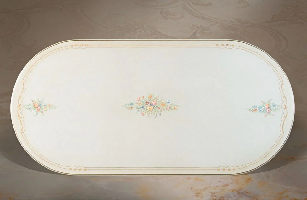 Luxus Barock Esstisch Weiß / Creme / Mehrfarbig / Gold 700 cm - Riesiger Massivholz Esszimmertisch im Barockstil - Barock Esszimmer & Hotel Möbel - Luxus Qualität - Made in Italy