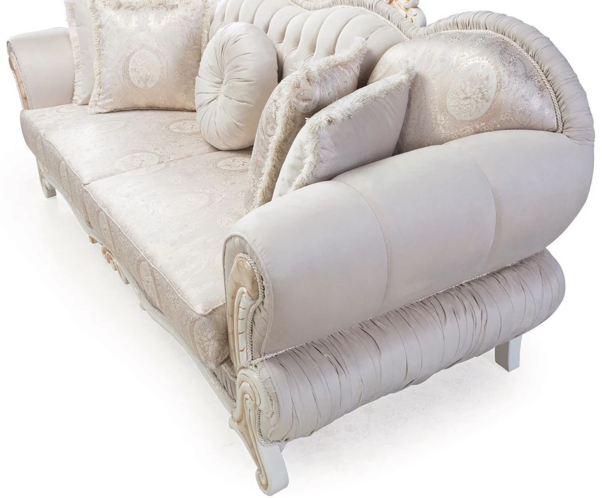 Luxus Barock Sofa Hellrosa / Weiß / Gold 237 x 90 x H. 99 cm - Wohnzimmer Sofa mit dekorativen Kissen - Barockstil Möbel