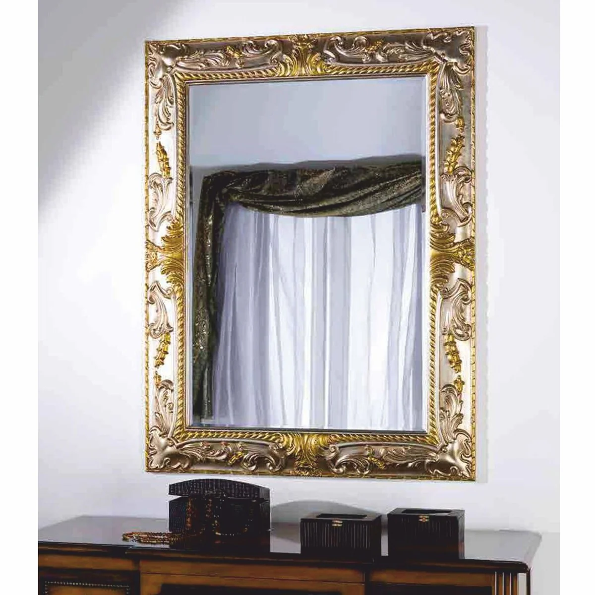 Luxus Barock Spiegel Silber / Gold H. 126 cm - Barockstil Möbel