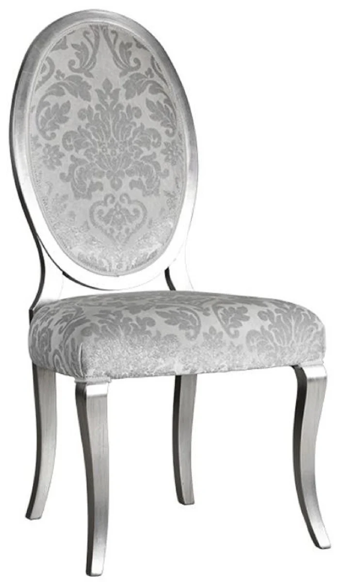 Luxus Jugendstil Esszimmerstuhl 6er Set Silber / Grau / Silber 51 x 48 x H. 106 cm - Elegante Küchenstühle mit Muster - Barock & Jugendstil Esszimmer Möbel - Luxus Qualität