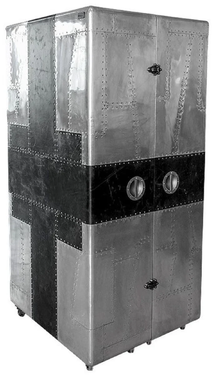 Luxus Weinschrank im Koffer Design Silber / Schwarz 86 x 80 x H. 177 cm - Aluminium Barschrank - Kofferschrank - Flugzeug Möbel - Flieger Möbel - Aluminium Möbel - Luxus Bar Möbel