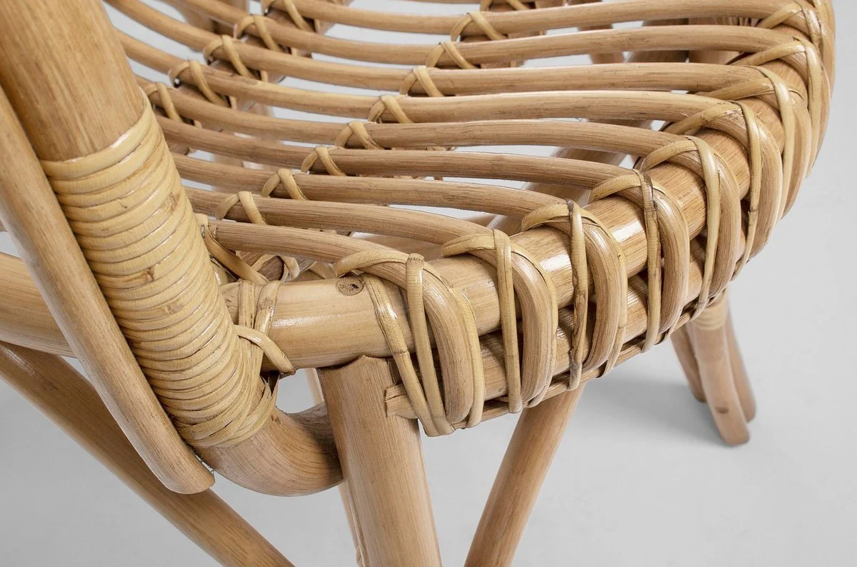 Luxus Gartenstuhl 6er Set Naturfarben / Weiß 57 x 61 x H. 80 cm - Rattan Stühle mit Armlehnen und Sitzkissen - Moderne Rattan Garten & Terrassen Möbel