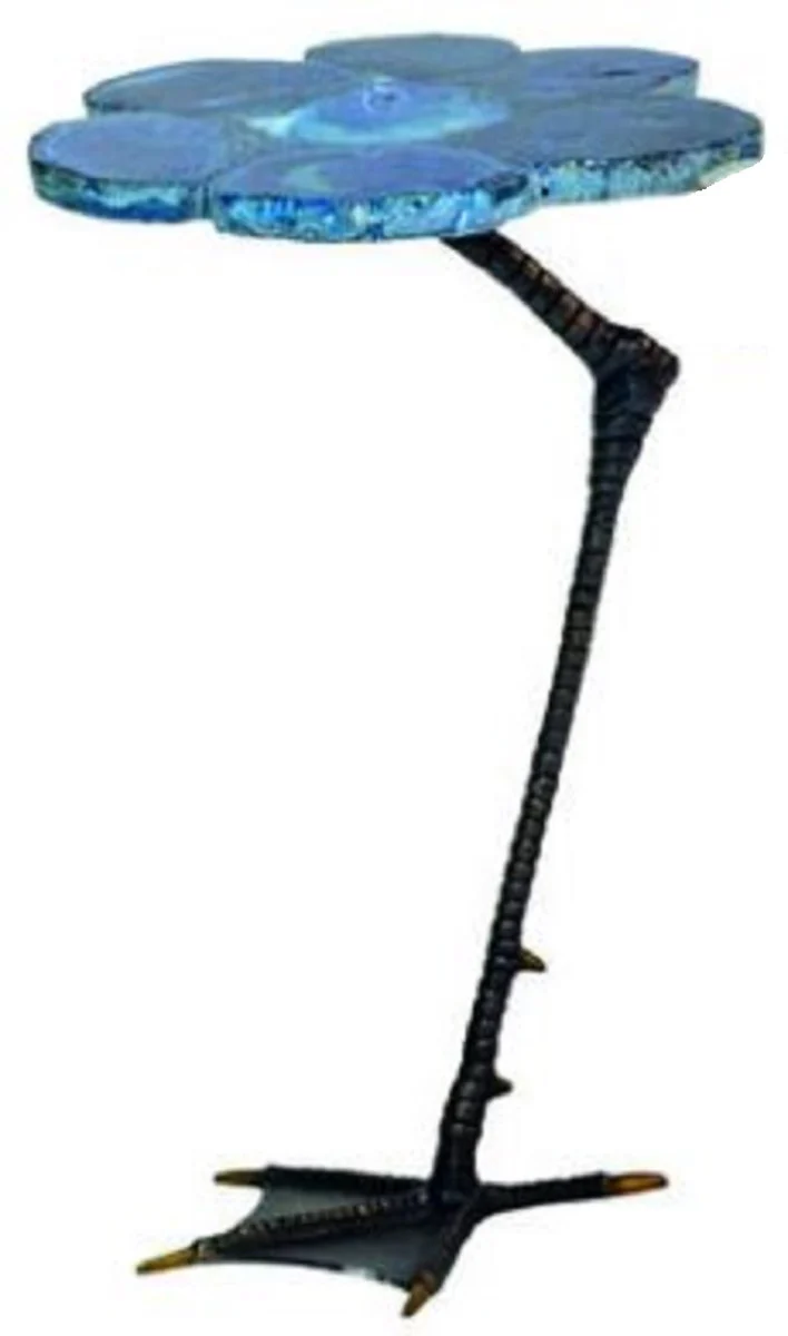 Luxus Beistelltisch Blau / Schwarz 30 x 39,5 x H. 41,5 cm - Moderner Tisch mit Achat Edelstein Tischplatte und Metall Tischbein im Entenfuß Design - Luxus Wohnzimmer Möbel