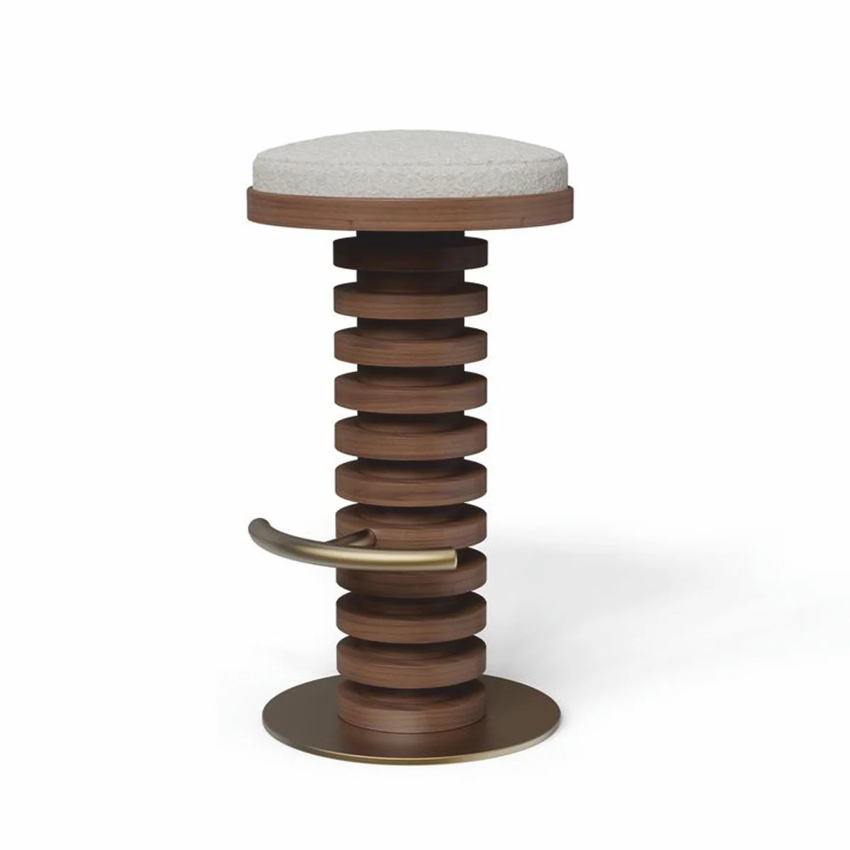 Luxus Massivholz Barhocker Braun / Creme / Messing H. 75 cm - Premium Qualität