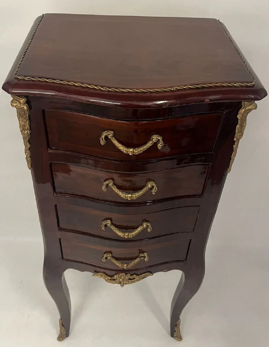 Barock Kommode mit 4 Schubladen Dunkelbraun / Messing - Handgefertigte Massivholz Kommode im Barockstil - Handgefertigte Barock Möbel - Edel & Prunkvoll