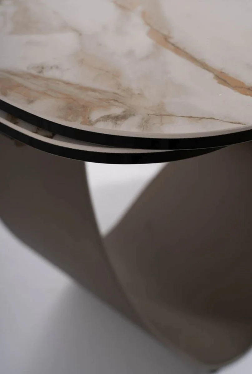 Luxus Esstisch Weiß / Braun / Matt Schwarz 160-240 x 95 x H. 76 cm - Ausziehbarer Küchentisch mit gehärteter Glaskeramik Tischplatte - Esszimmer Möbel - Luxus Möbel