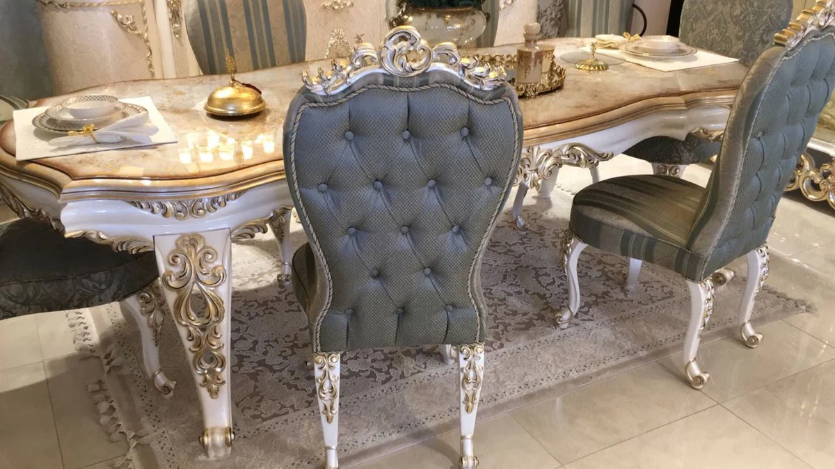 Luxus Barock Esszimmer Set - 1 Esstisch & 8 Esszimmerstühle - Barock Esszimmermöbel - Luxus Qualität - Edel & Prunkvoll