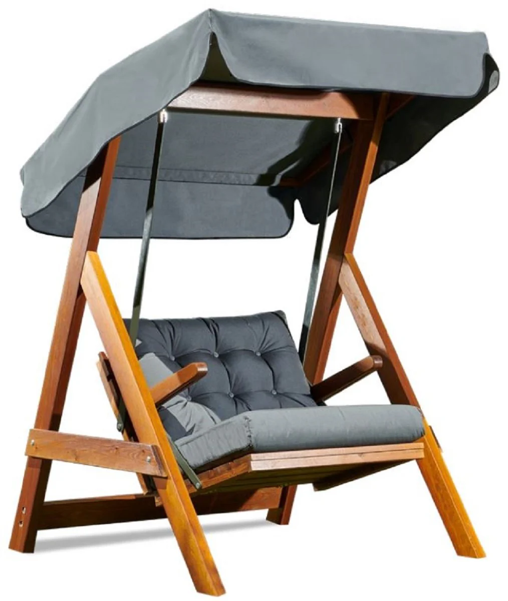 Luxus Hollywood Schaukel Anthrazitgrau / Braun - Moderne Wetterfeste Garten Schaukel mit Sonnendach - Terrassen Möbel - Garten Möbel - Luxus Kollektion