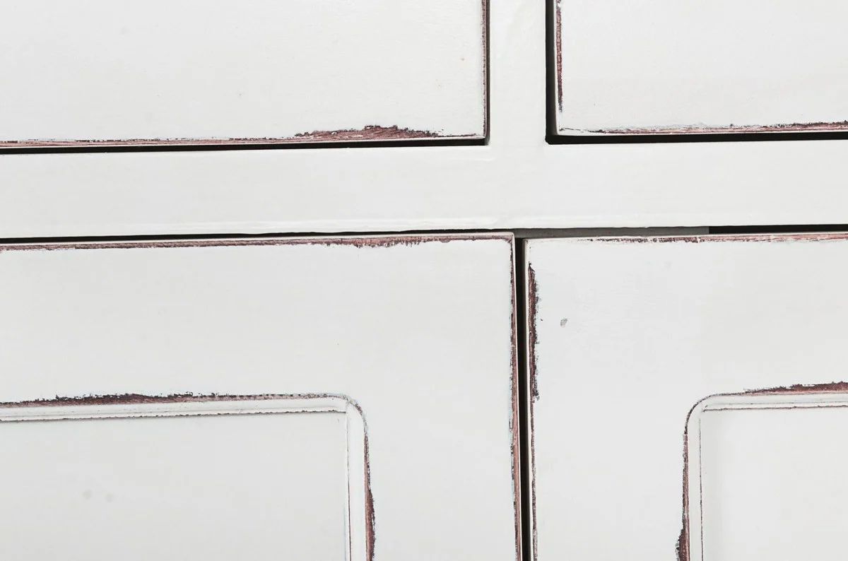 Landhausstil Schrank Antik Weiß 111,4 x 42,5 x H. 203 cm - Landhausstil Esszimmerschrank mit 4 Türen und 2 Schubladen - Landhausstil Vitrine - Landhausstil Esszimmer Möbel