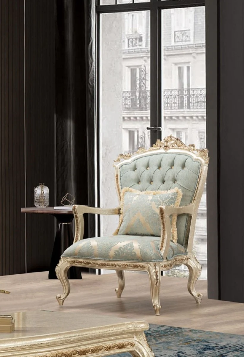 Luxus Barock Wohnzimmer Set Grün / Antik Gold - 2 Sofas & 2 Sessel & 1 Couchtisch - Handgefertigte Wohnzimmer Möbel im Barockstil - Edel & Prunkvoll