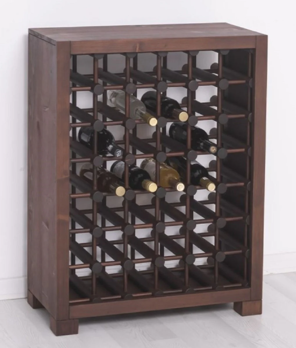 Landhausstil Massivholz Weinschrank Braun / Schwarz 68 x 35 x H. 68 cm - Massivholz Weinregal im Landhausstil - Massivholz Bar Möbel - Landhausstil Bar Möbel