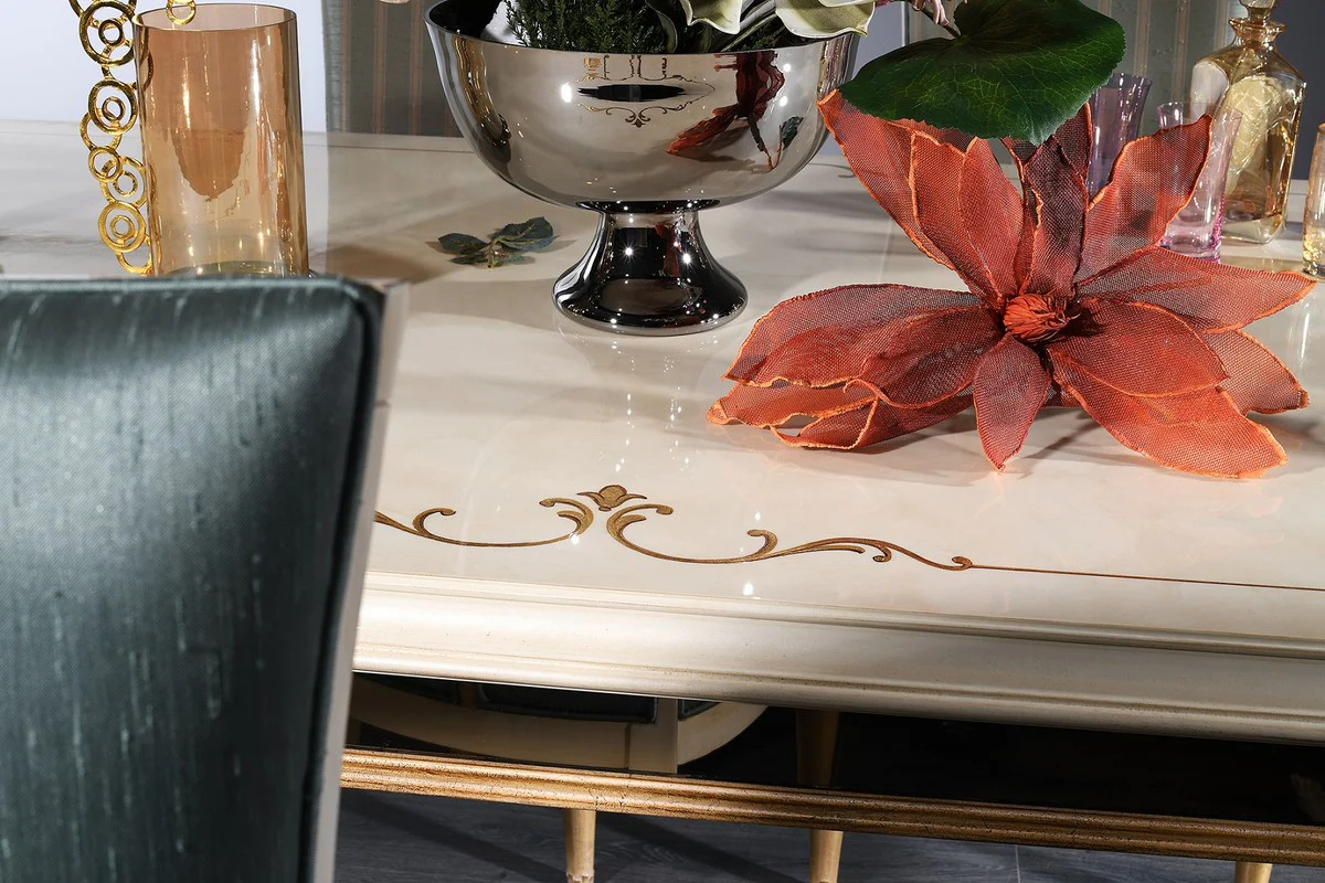 Luxus Barock Esszimmer Set Türkis / Weiß / Gold - 1 Esstisch und 4 Esszimmerstühle - Barock Esszimmermöbel