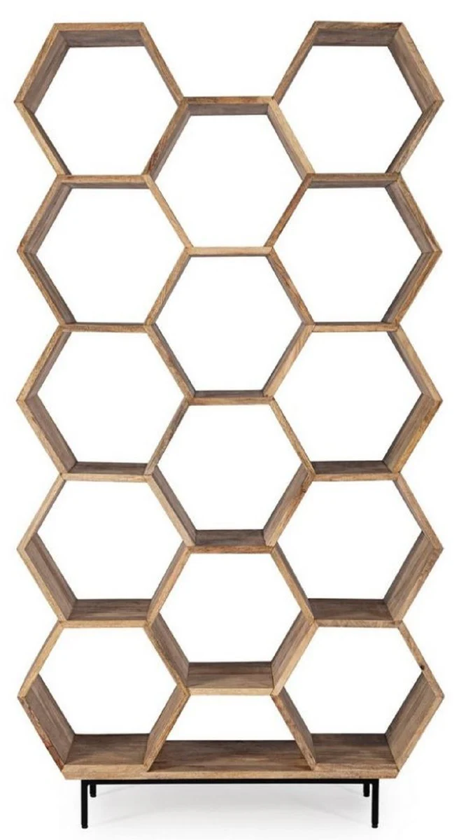 Luxus Bücherschrank Braun / Schwarz 100 x 30 x H. 186 cm - Massivholz Schrank - Regalschrank - Wohnzimmer Möbel - Büro Möbel - Luxus Möbel