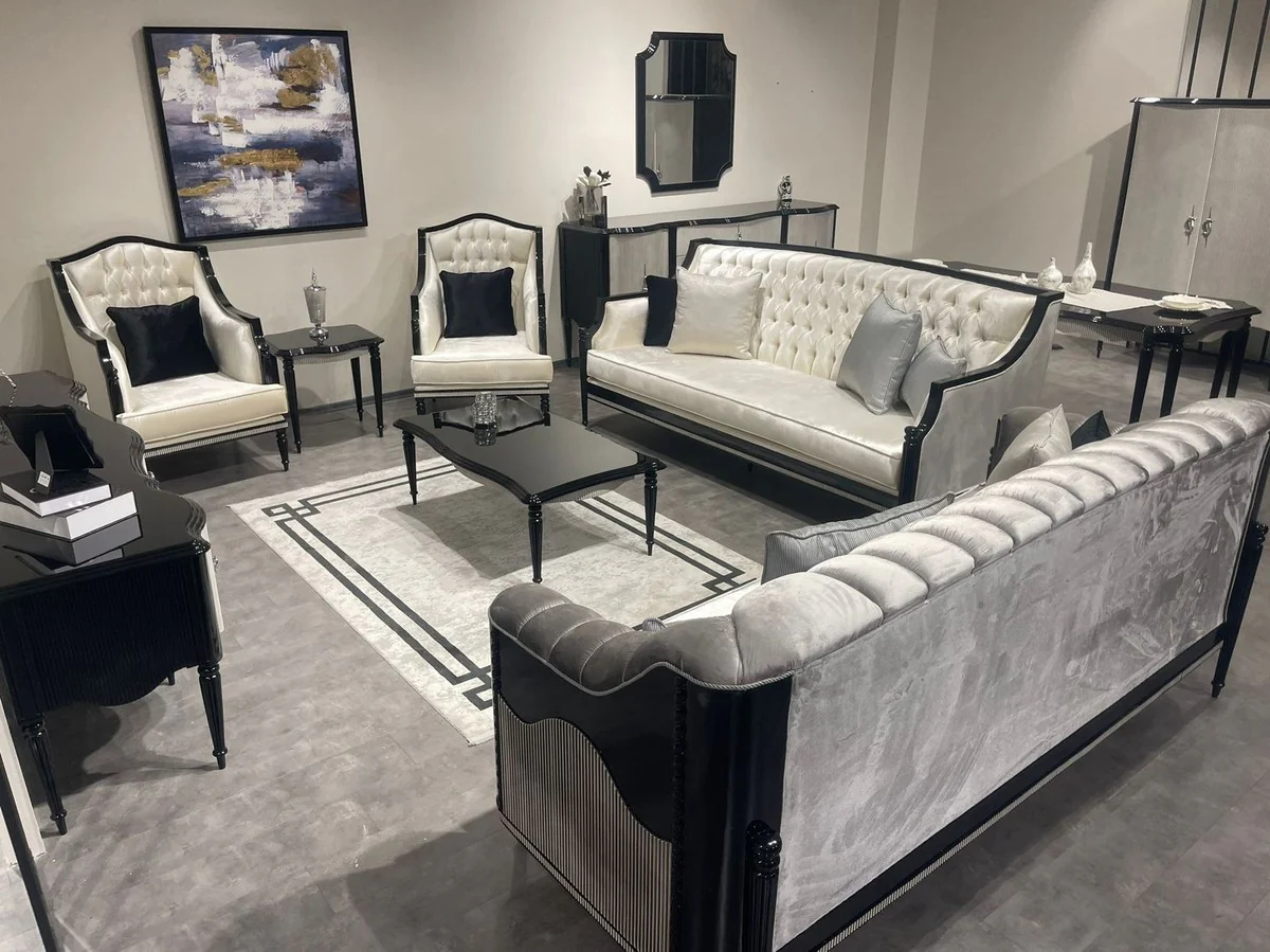 Luxus Barock Beistelltisch Schwarz / Grau - Handgefertigter Massivholz Tisch im Barockstil - Luxus Wohnzimmer Möbel im Barockstil - Barock Möbel - Edel & Prunkvoll