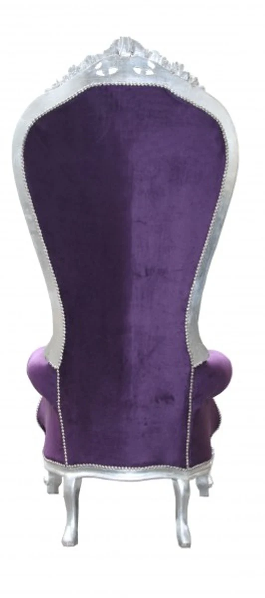 Barock Thron Sessel Majestic Lila/Silber mit Bling Bling Glitzersteinen - Riesensessel -Thron Stuhl Tron