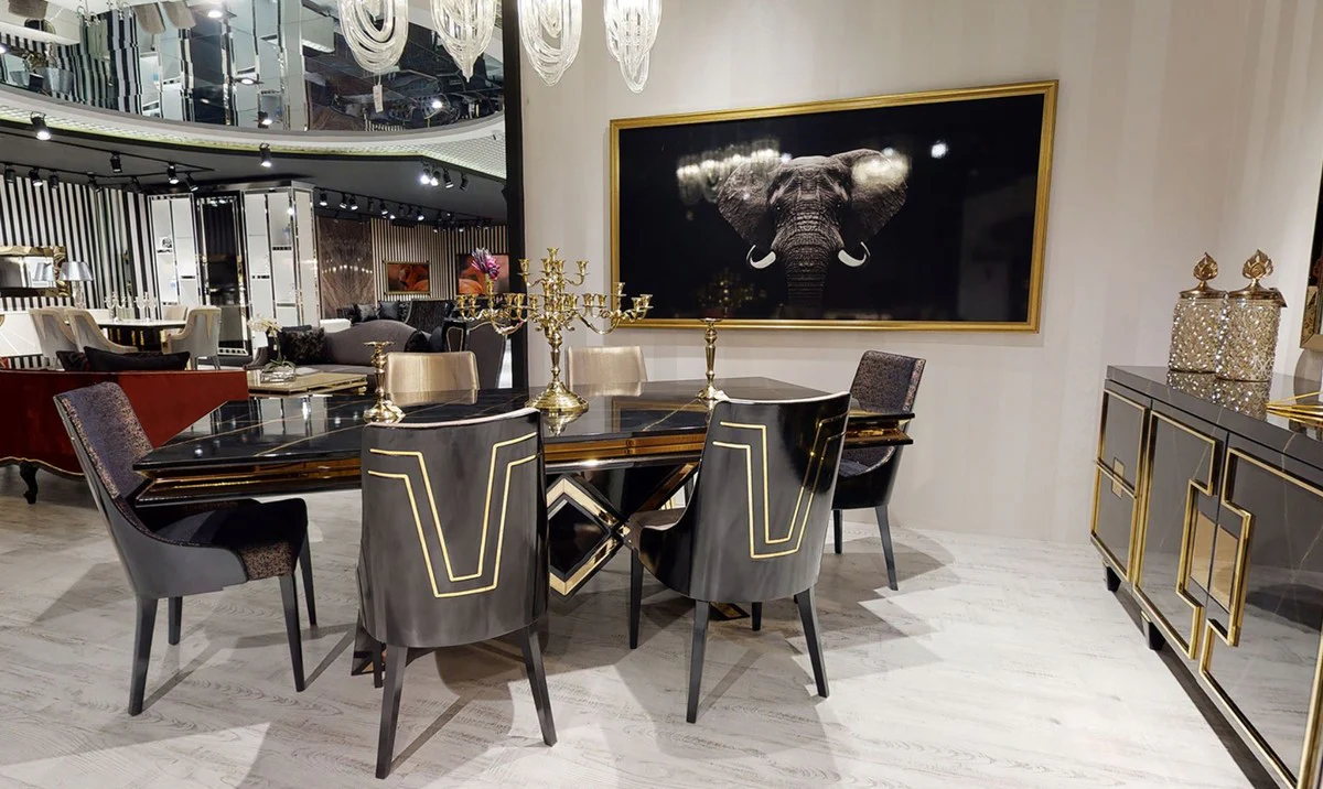 Luxus Art Deco Esstisch Schwarz / Gold - Handgefertigter Massivholz Küchentisch - Art Deco Esszimmer Möbel