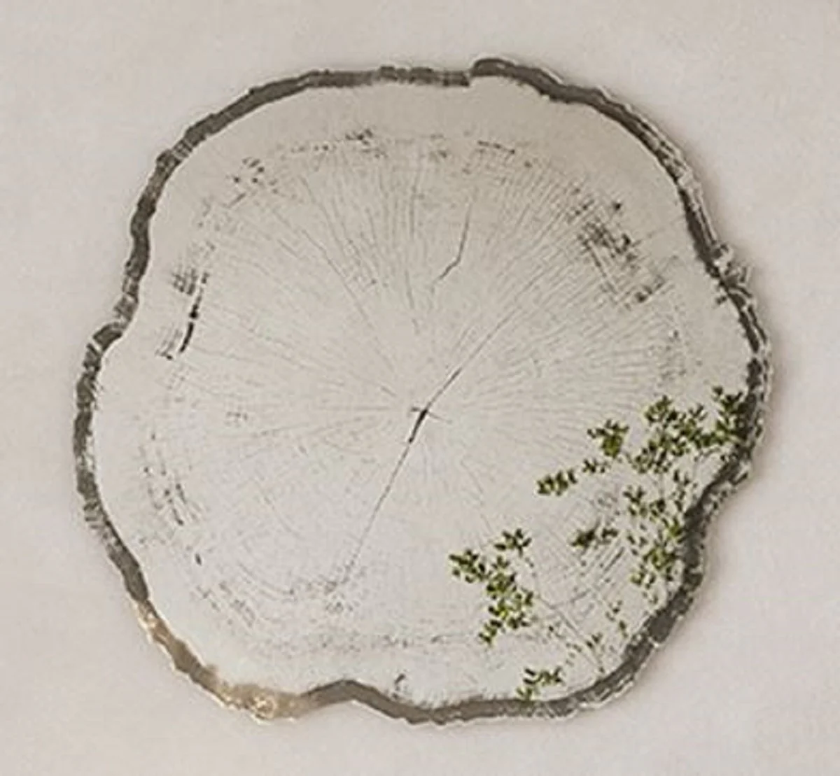 Luxus Wandspiegel im Baumscheiben Design Weiß / Schwarz 80 x 2,5 x H. 78 cm - Wohnzimmer Spiegel - Schlafzimmer Spiegel - Garderoben Spiegel - Luxus Möbel - Luxus Interior