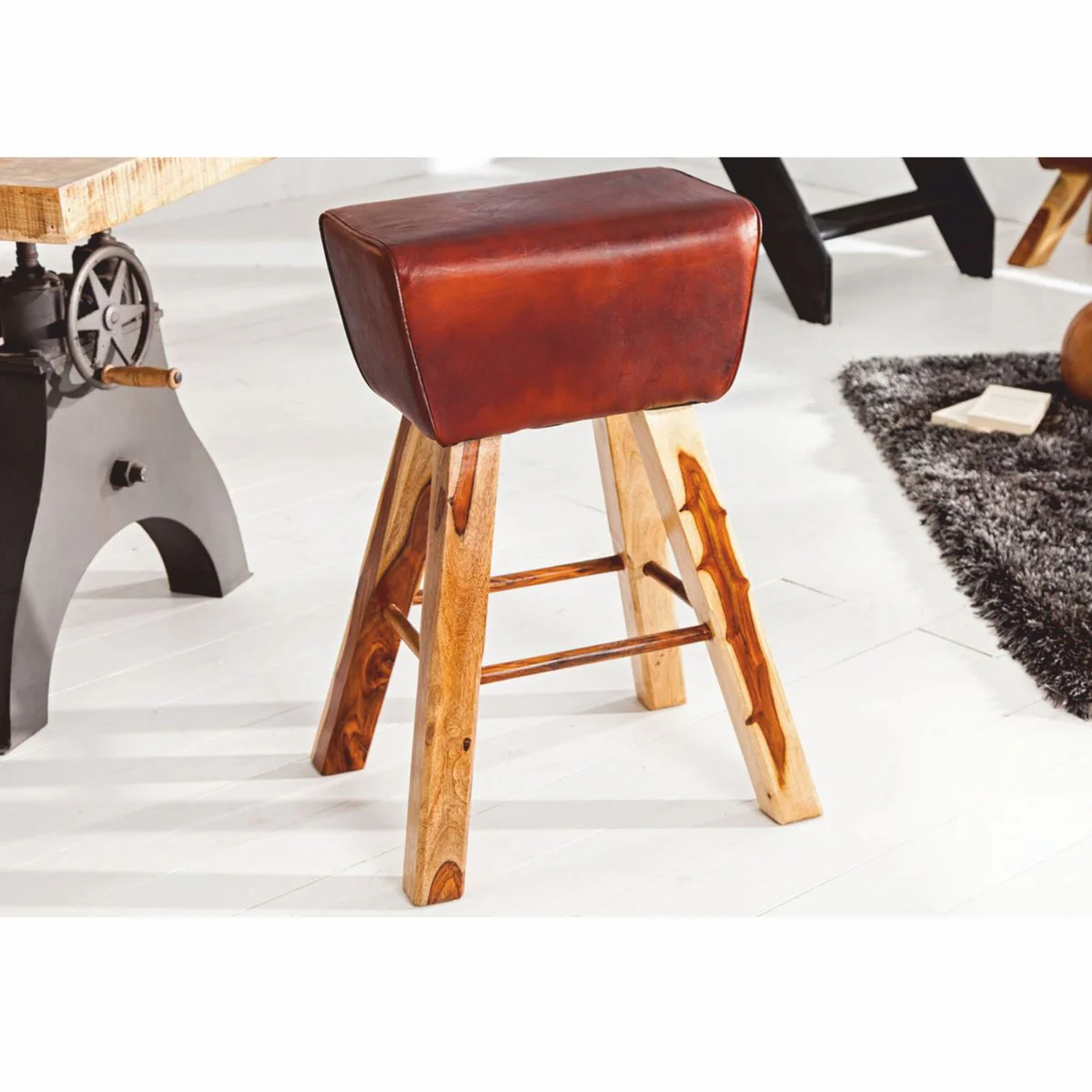 Designer Echtleder Barstuhl Braun - Barhocker - Möbel Restaurant Hotel