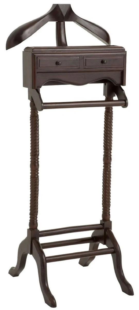 Luxus Mahagoni Dressboy mit 2 Schubladen Dunkelbraun 51 x 46,5 x H. 123 cm - Kleiderständer - Garderobenständer - Stummer Diener - Schlafzimmer Accessoires - Hotel Accessoires