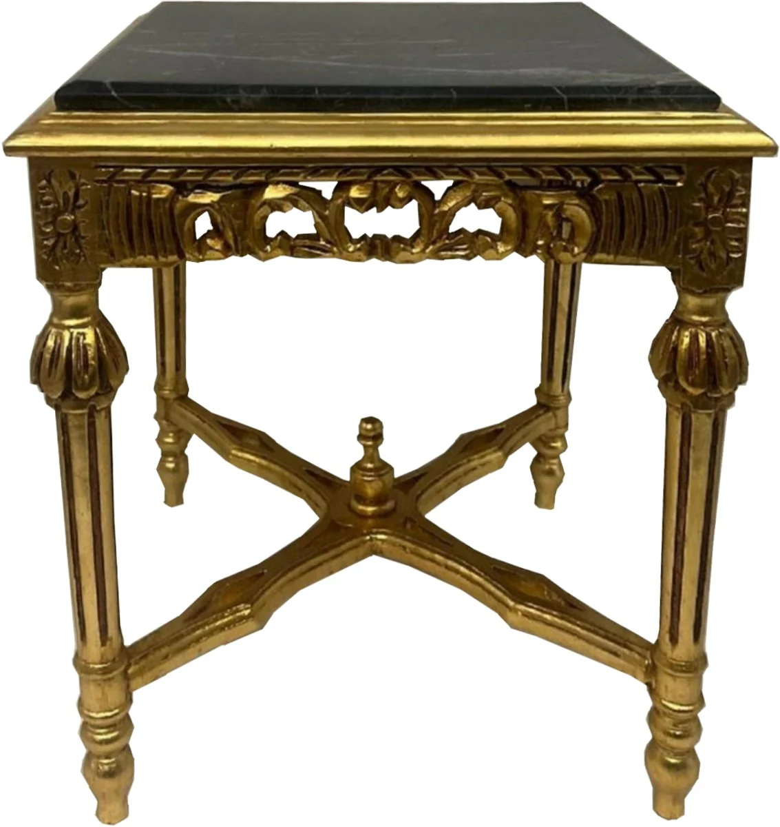 Barock Beistelltisch Gold / Schwarz - Quadratischer Antik Stil Massivholz Tisch mit Marmorplatte - Wohnzimmer Möbel im Barockstil - Antik Stil Möbel - Barock Möbel