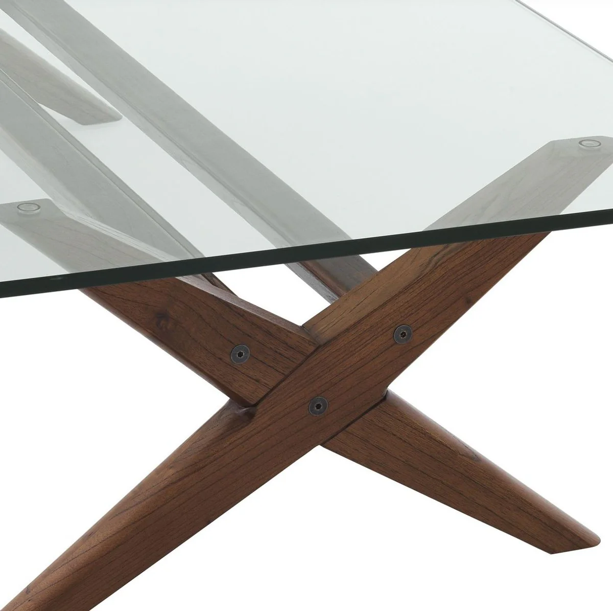 Luxus Couchtisch Braun 160 x 80 x H. 40,5 cm - Rechteckiger Massivholz Wohnzimmertisch mit Glasplatte - Luxus Wohnzimmer Möbel