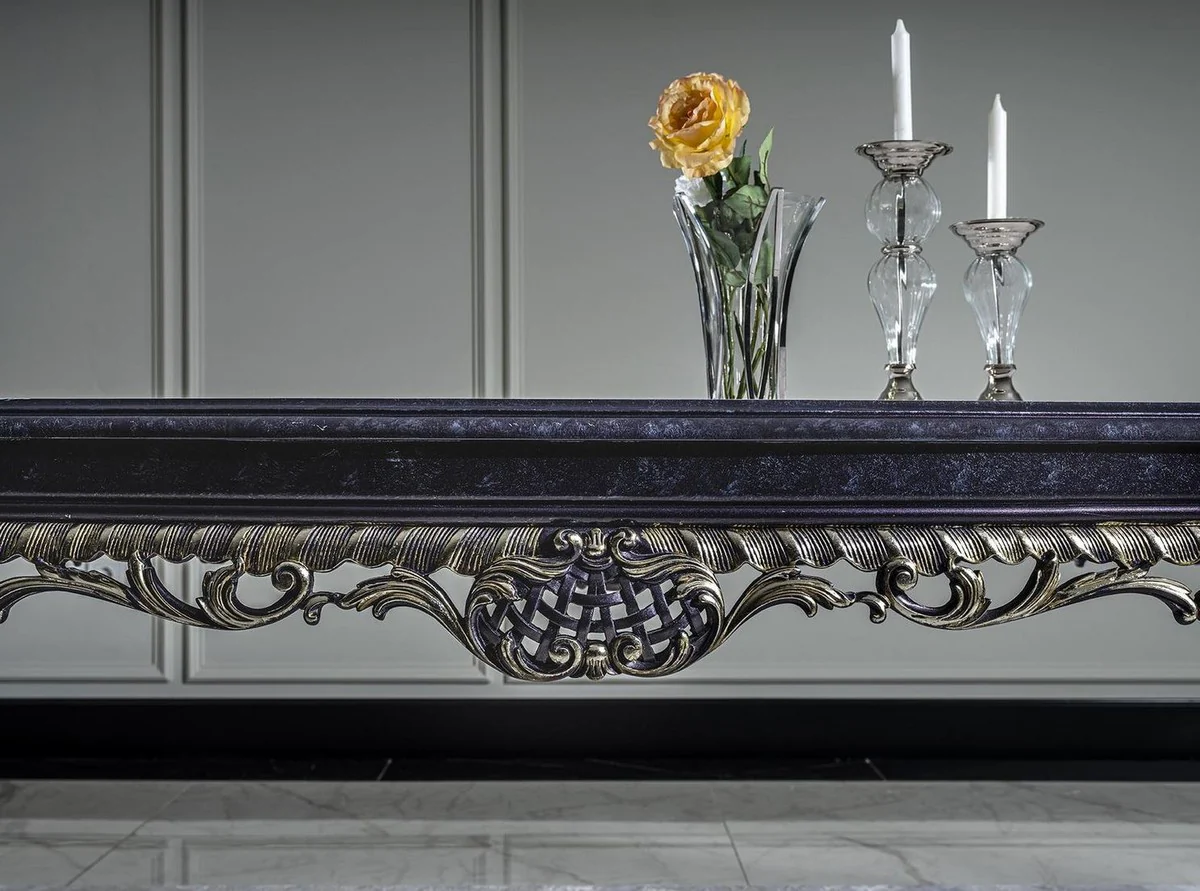 Luxus Barock Esstisch Weiß / Blau / Gold - Handgefertigter Massivholz Esszimmertisch - Barock Esszimmer Möbel - Edel & Prunkvoll