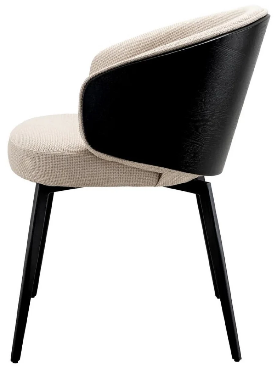 Luxus Esszimmer Stuhl Sandfarben / Schwarz 57 x 62 x H. 77 cm - Küchenstuhl mit Armlehnen - Esszimmer Möbel - Luxus Möbel - Luxus Qualität