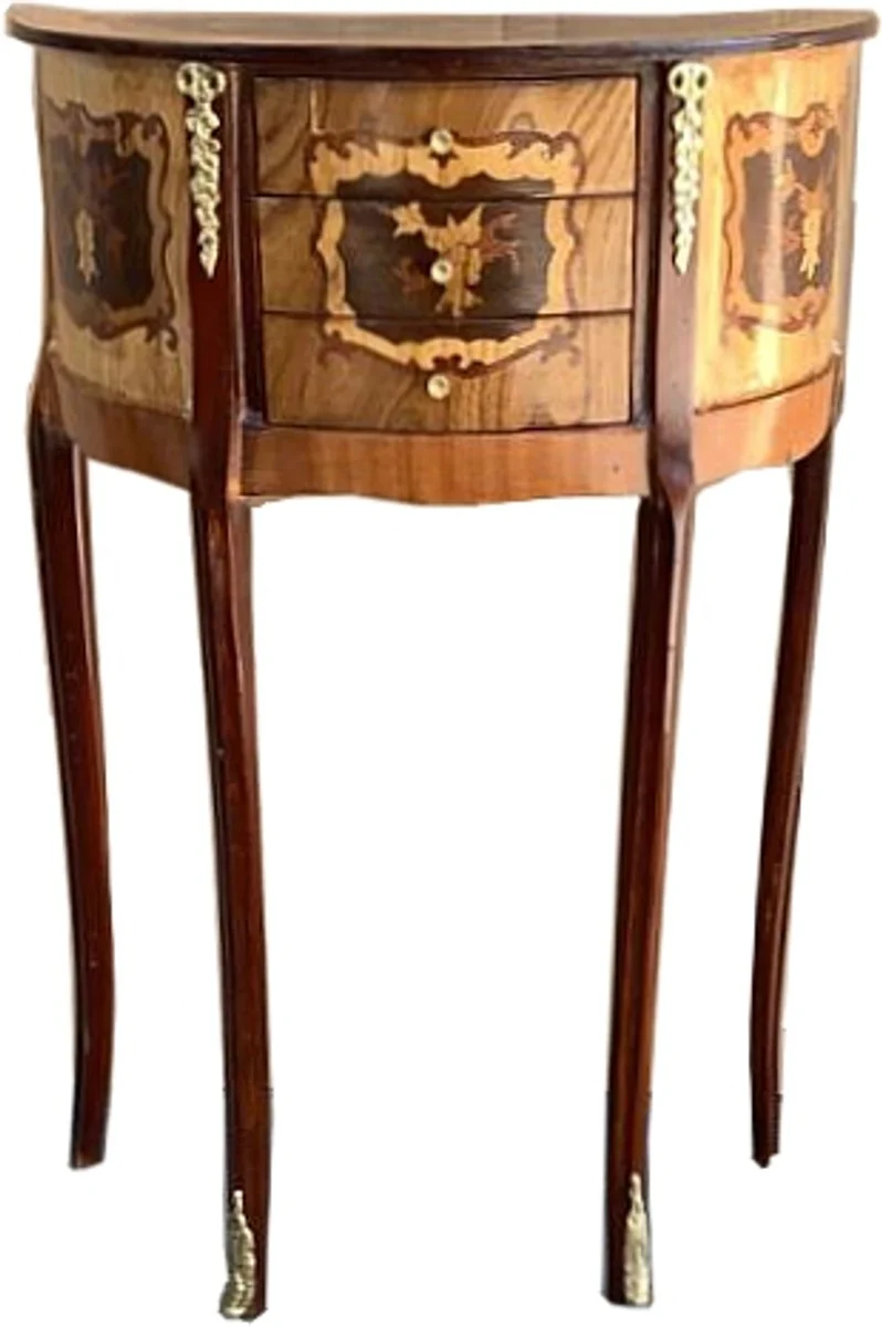 Barock Kommode mit 3 Schubladen Braun Intarsien - Antik Stil - Nachttisch Konsole