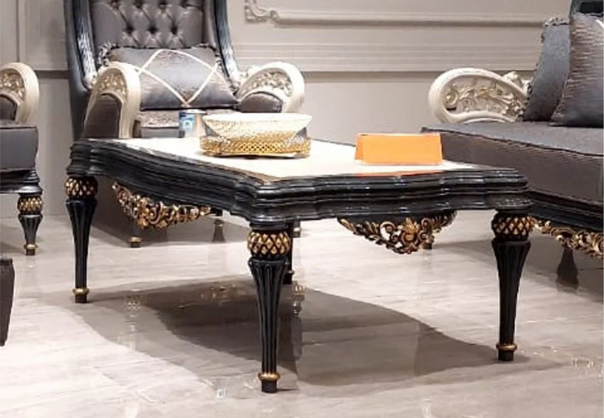 Luxus Barock Couchtisch Weiß / Grau / Gold 117 cm - Barockstil Wohnzimmer Möbel
