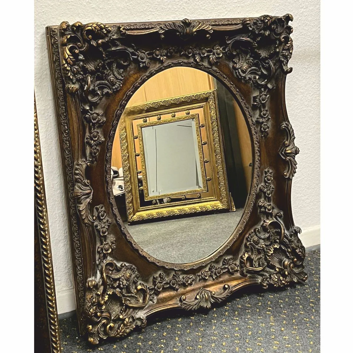 Barock Spiegel Antik Gold / Grau H. 88 cm - Barockstil Möbel