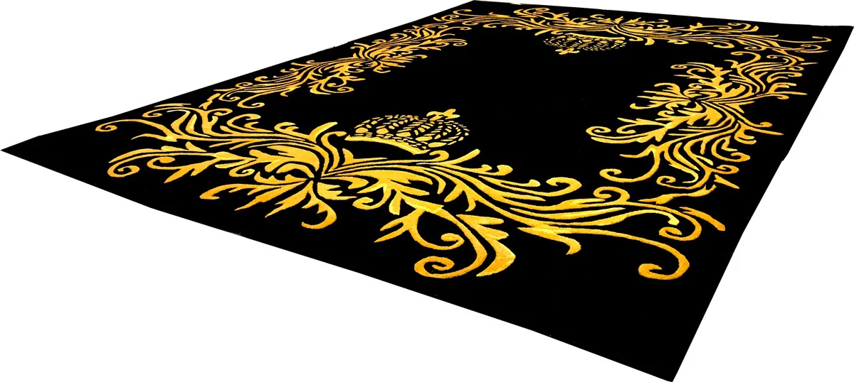 Pompöös by Luxus Teppich von Harald Glööckler 160 x 230 cm Krone Schwarz / Gold - Barock Design Teppich - Handgewebt aus Wolle