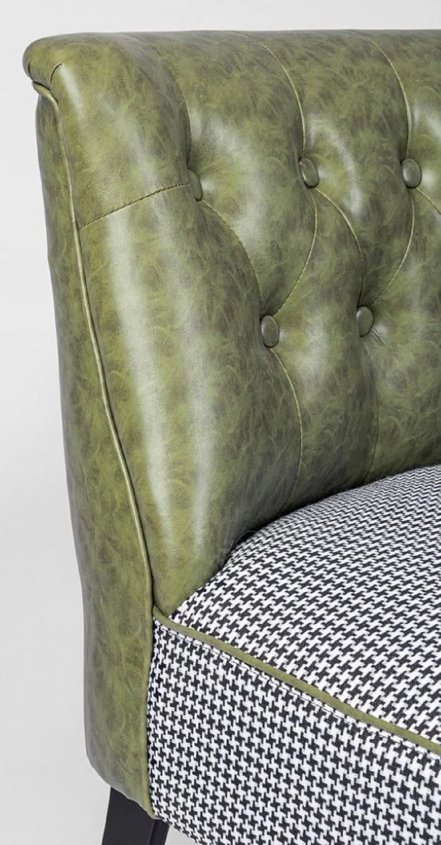 Luxus Chesterfield Kunstleder Sofa Dunkelgrün / Weiß / Schwarz 136 x 66 x H. 76 cm - Wohnzimmer Sofa - Wohnzimmer Möbel - Chesterfield Möbel - Luxus Möbel - Luxus Einrichtung